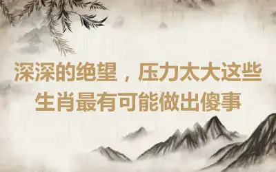 深深的绝望，压力太大这些生肖最有可能做出傻事